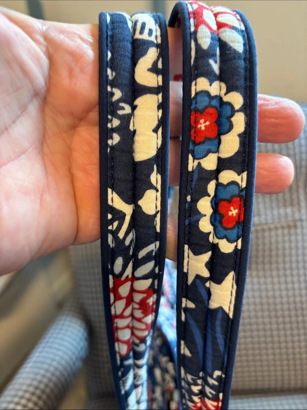 Vera Bradley large Navy, Red and White Quilted Floral Tote, retired